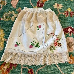Vtg Embroidered Skirt S/M Handmade of Vintage Linens Upcycled Lace Cottagecore